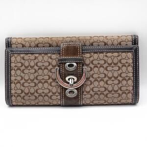 Coach Signature Canvas Checkbook Wallet Brown Quiet Luxury Old Money